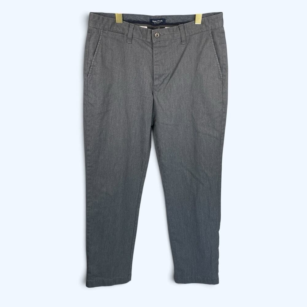 Nautica Mens Classic Straight Fit Stretch Pants Trousers 34x30 (34x29) Grey/blue